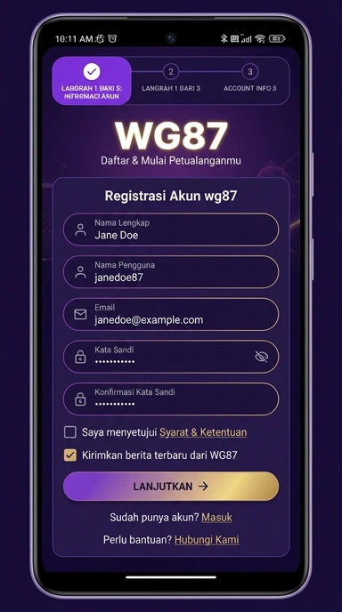Tampilan halaman daftar wg87